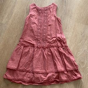 Mauve tiered tank dress with crochet floral detail - little girls 4